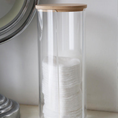 Tall Cotton Pad Holder with Bamboo Lid