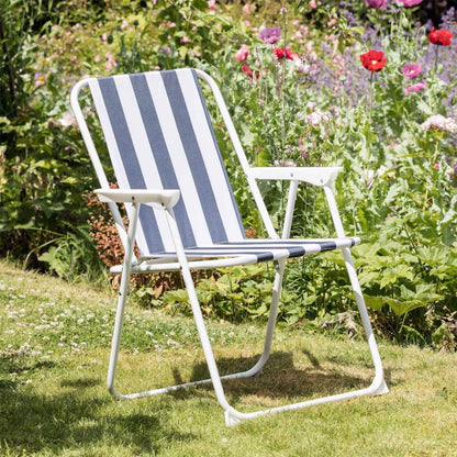Blue Stripe Folding Metal Beach Chairs - Pack of 2