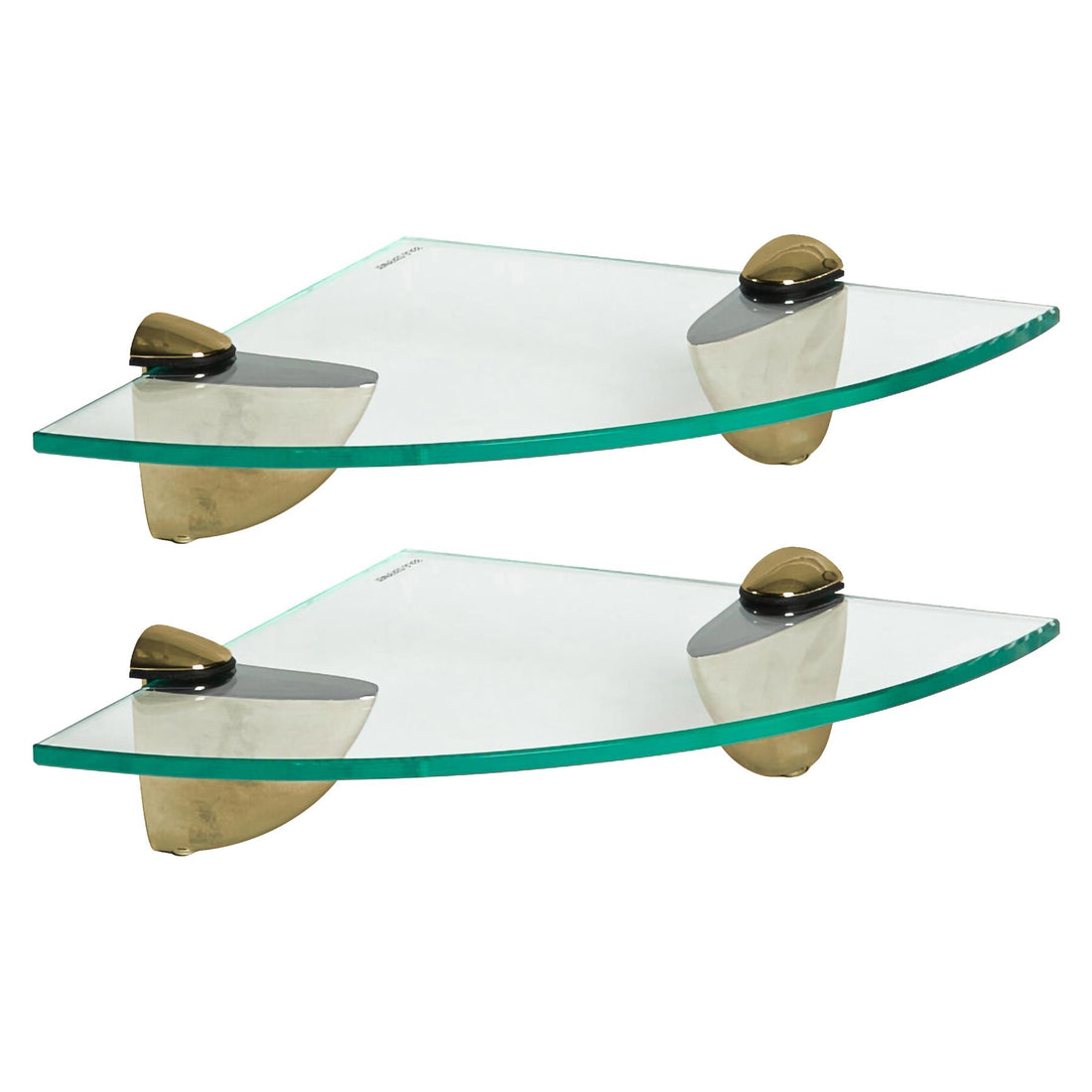 20cm Floating Glass Bathroom Corner Shelves with Gold Brackets - Pack of 2