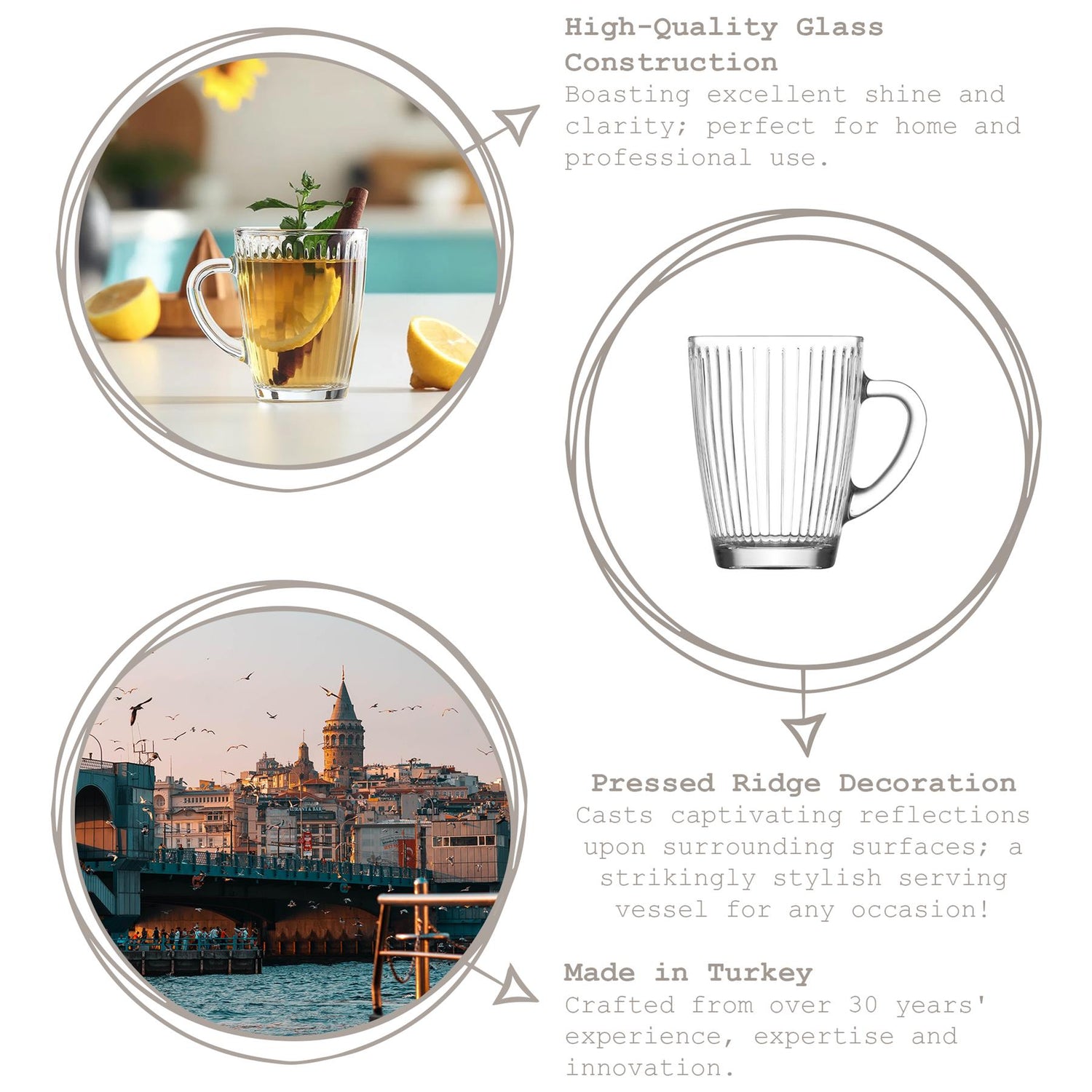 300ml Hestia Glass Mugs - Pack of 6