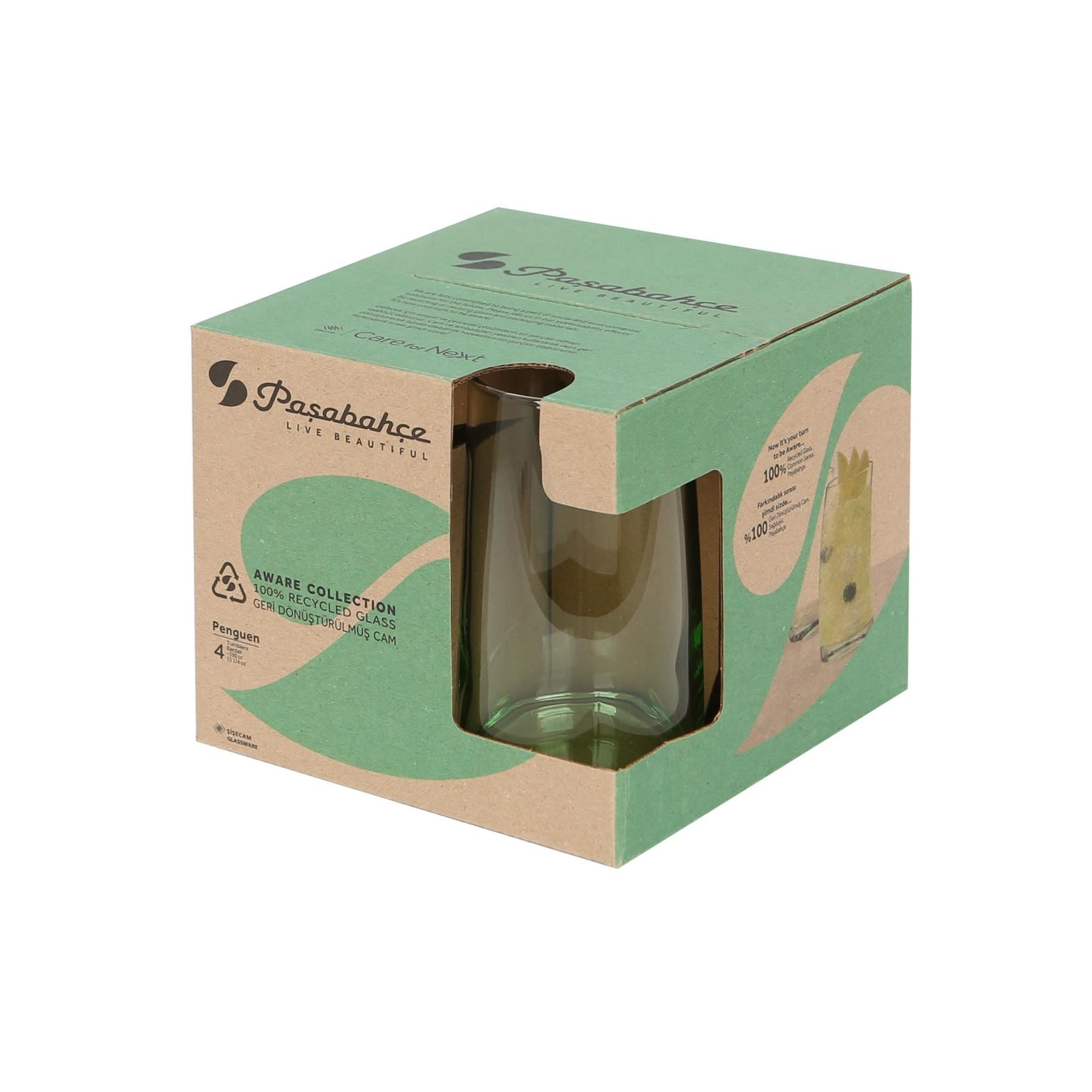 390ml Aware Penguen Recycled Highball Glasses - Green - Pack of 4