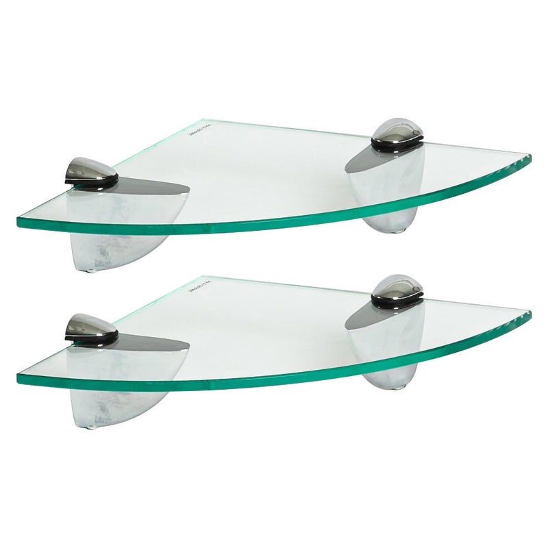 Floating Glass Bathroom Corner Shelves - 20cm - Pack of 2 - By Harbour Housewares