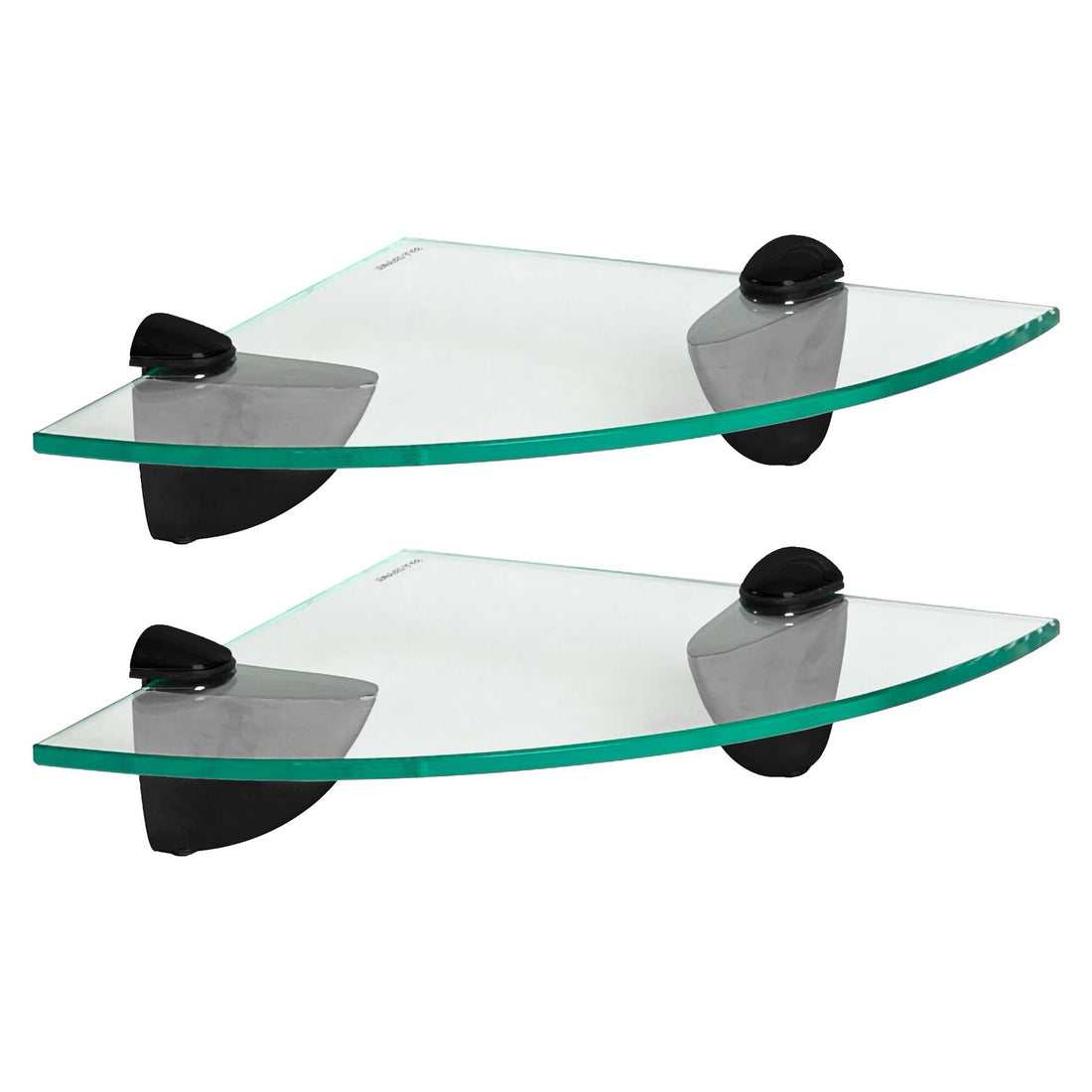 20cm Floating Glass Bathroom Corner Shelves with Black Brackets - Pack of 2