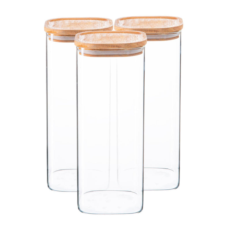 1.9L Square Glass Storage Jars with Wooden Lid - Pack of 3 - By Argon Tableware