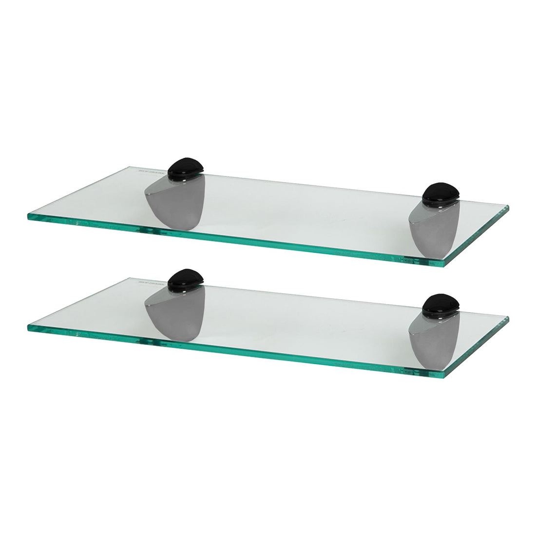 40cm Floating Glass Bathroom Shelves with Black Brackets - Pack of 2