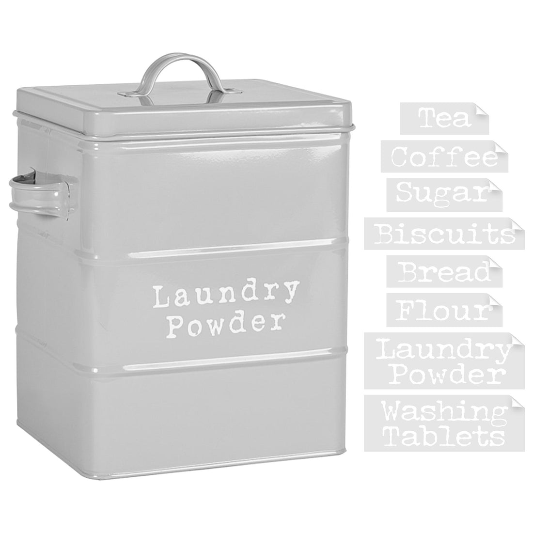 Grey 5.5L Vintage Metal Biscuit Tin with Labels