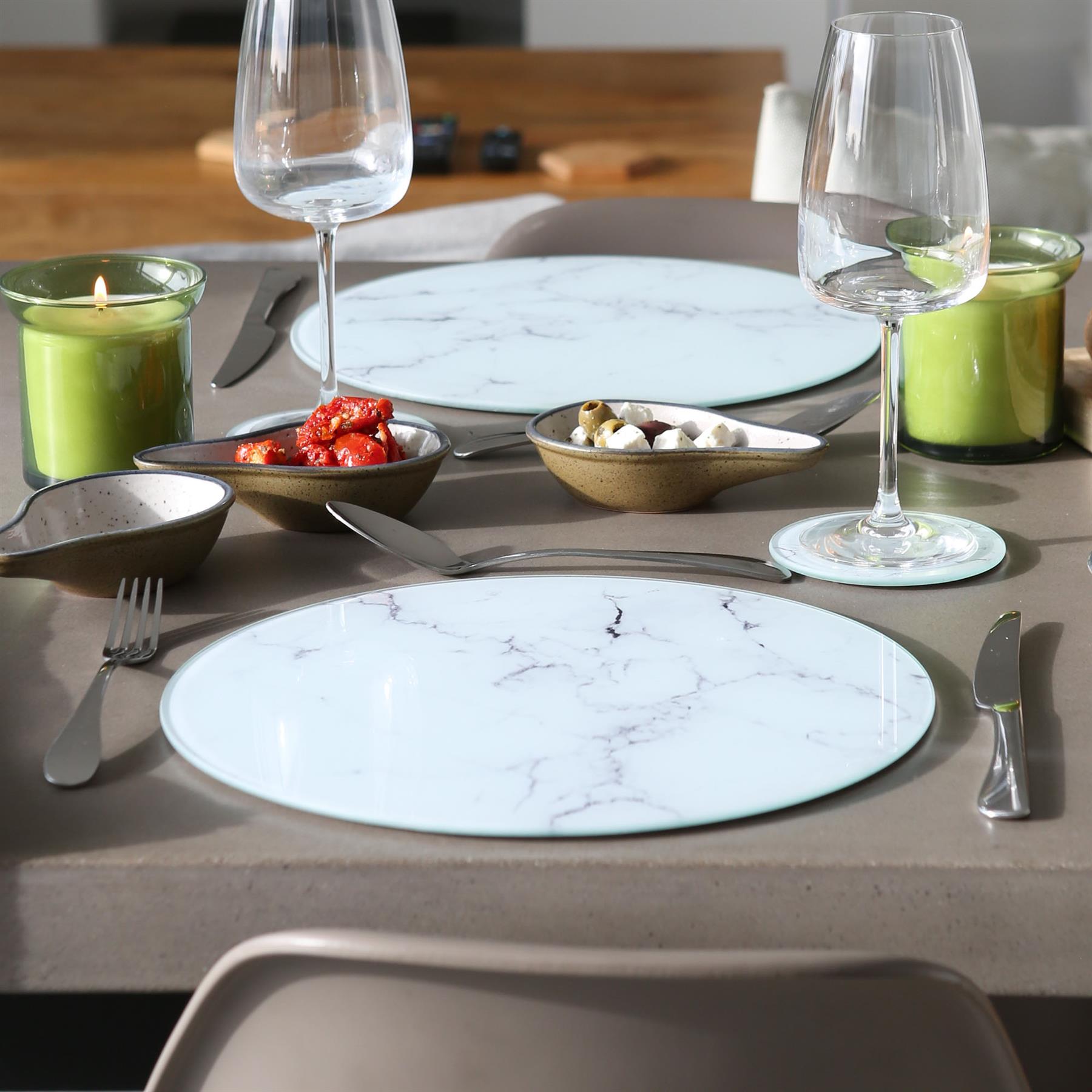 12pc Round Glass Placemats &amp; Round Coasters Set - 30cm - Marble