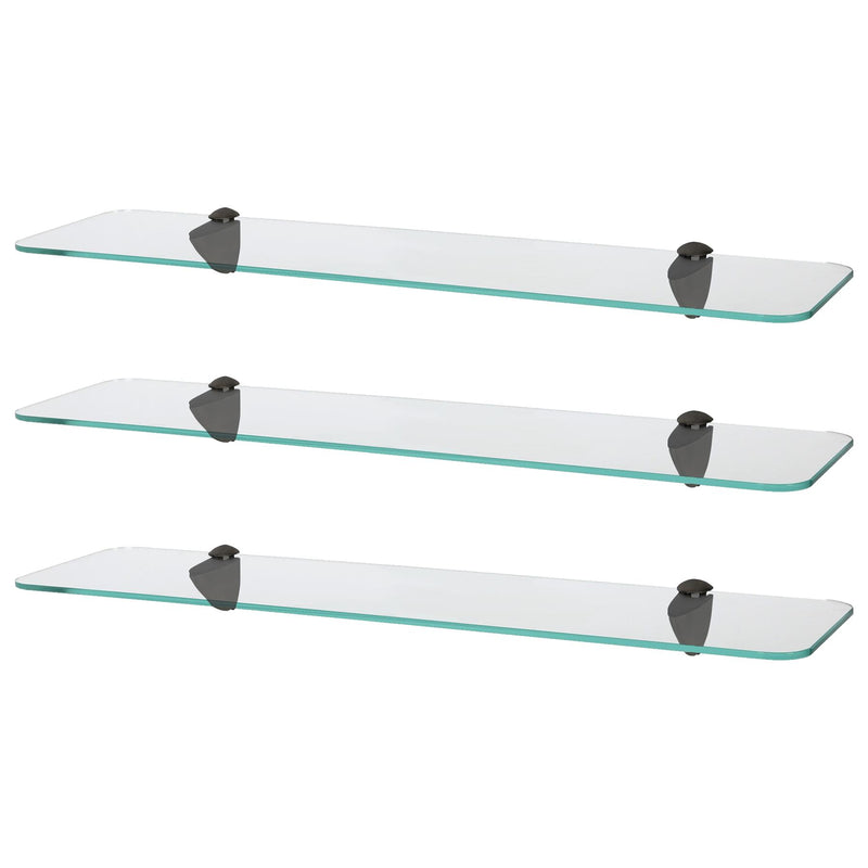 Rounded Floating Glass Bathroom Shelves - 60cm - Pack of 3 - By Harbour Housewares