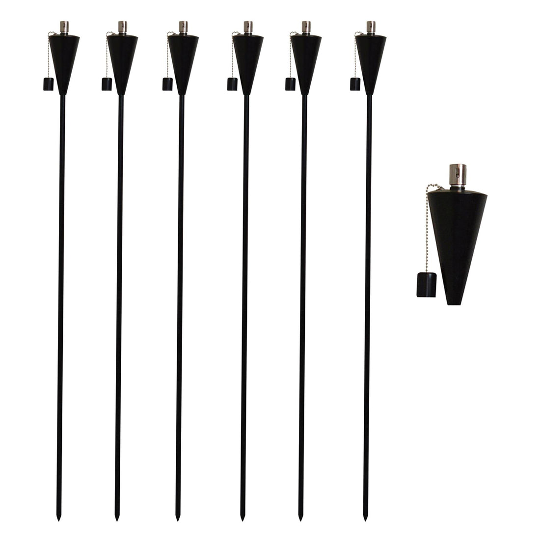 Black 1.46m Cone Metal Garden Fire Torches - Pack of 6