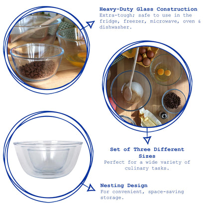 Glass Mixing Bowl Set - 3 Sizes