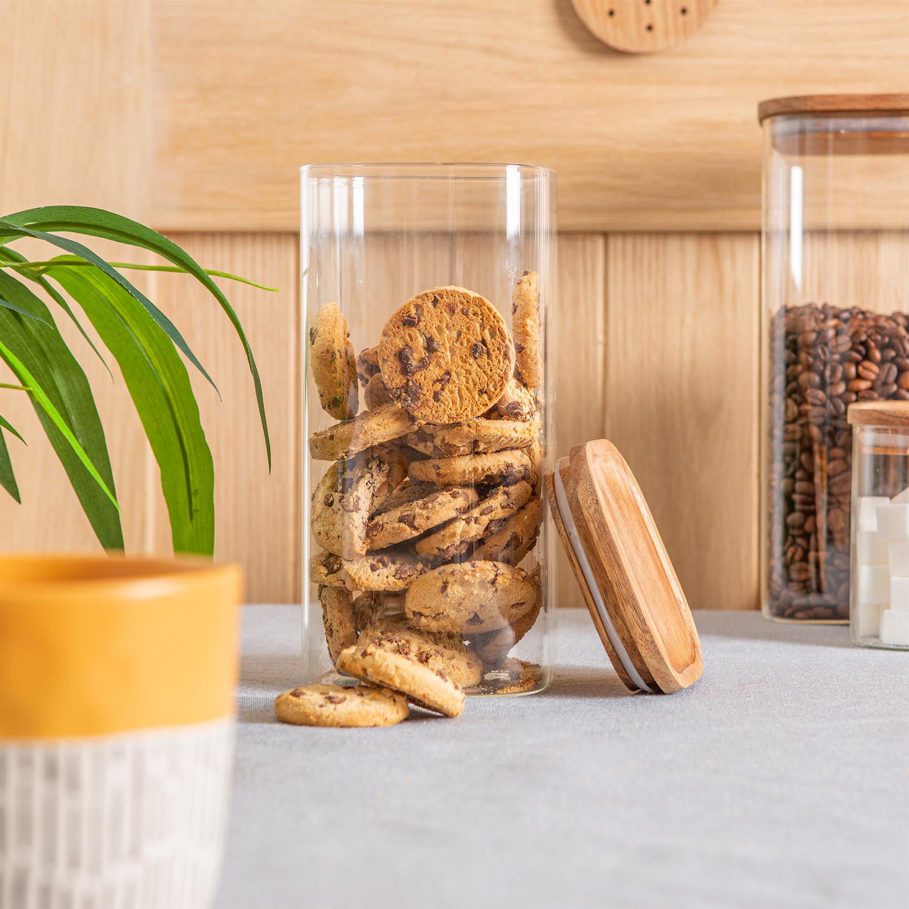 1.5L Square Glass Storage Jars with Wooden Lid - Pack of 3