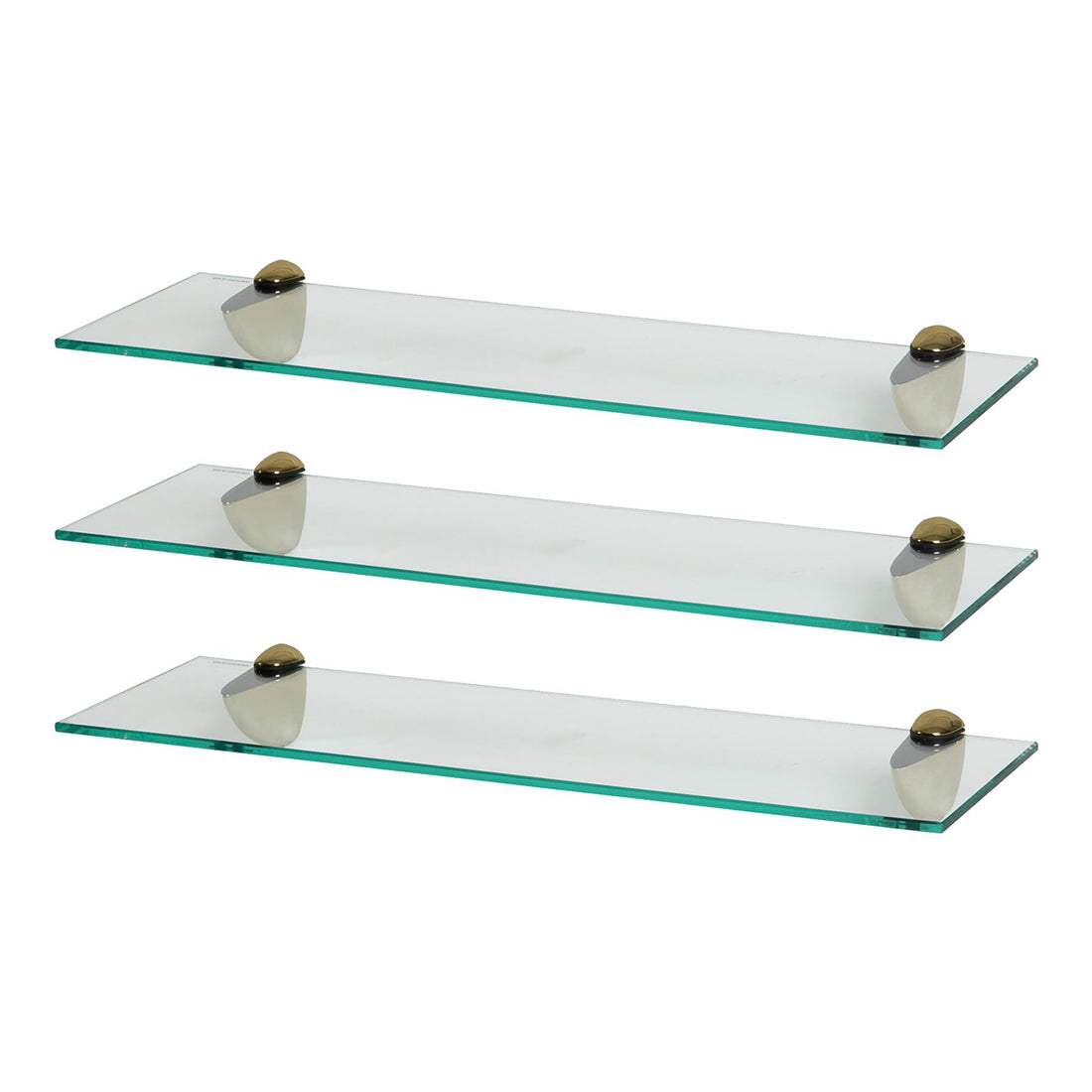 60cm Floating Glass Bathroom Shelves with Gold Brackets - Pack of 3