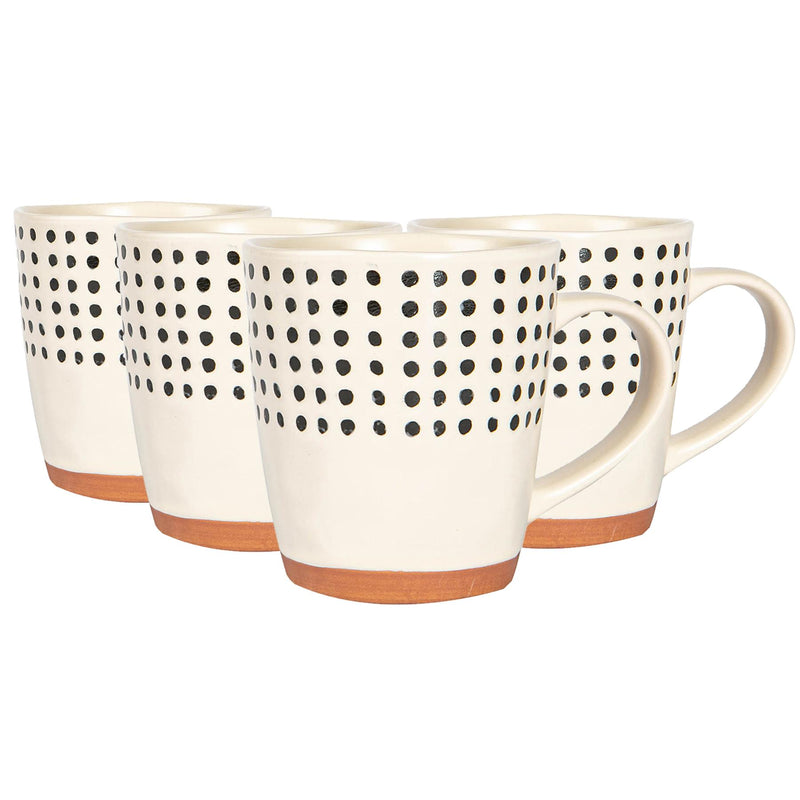 360ml Spotted Rim Stoneware Coffee Mugs - Pack of 4 - By Nicola Spring