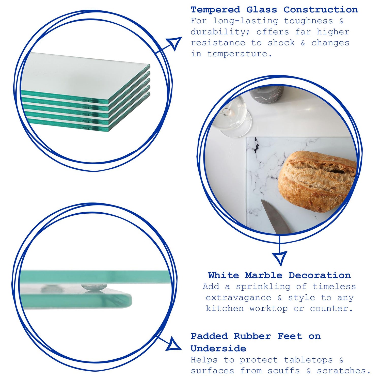 Rectangle Glass Chopping Board - 30cm x 20cm - Marble