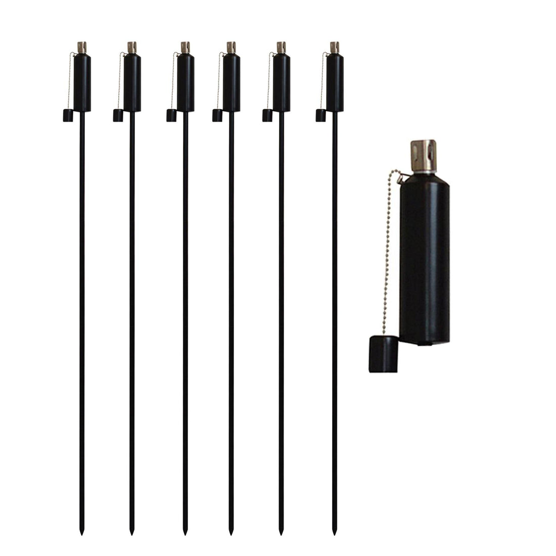 Black 1.46m Round Metal Garden Fire Torches - Pack of 6
