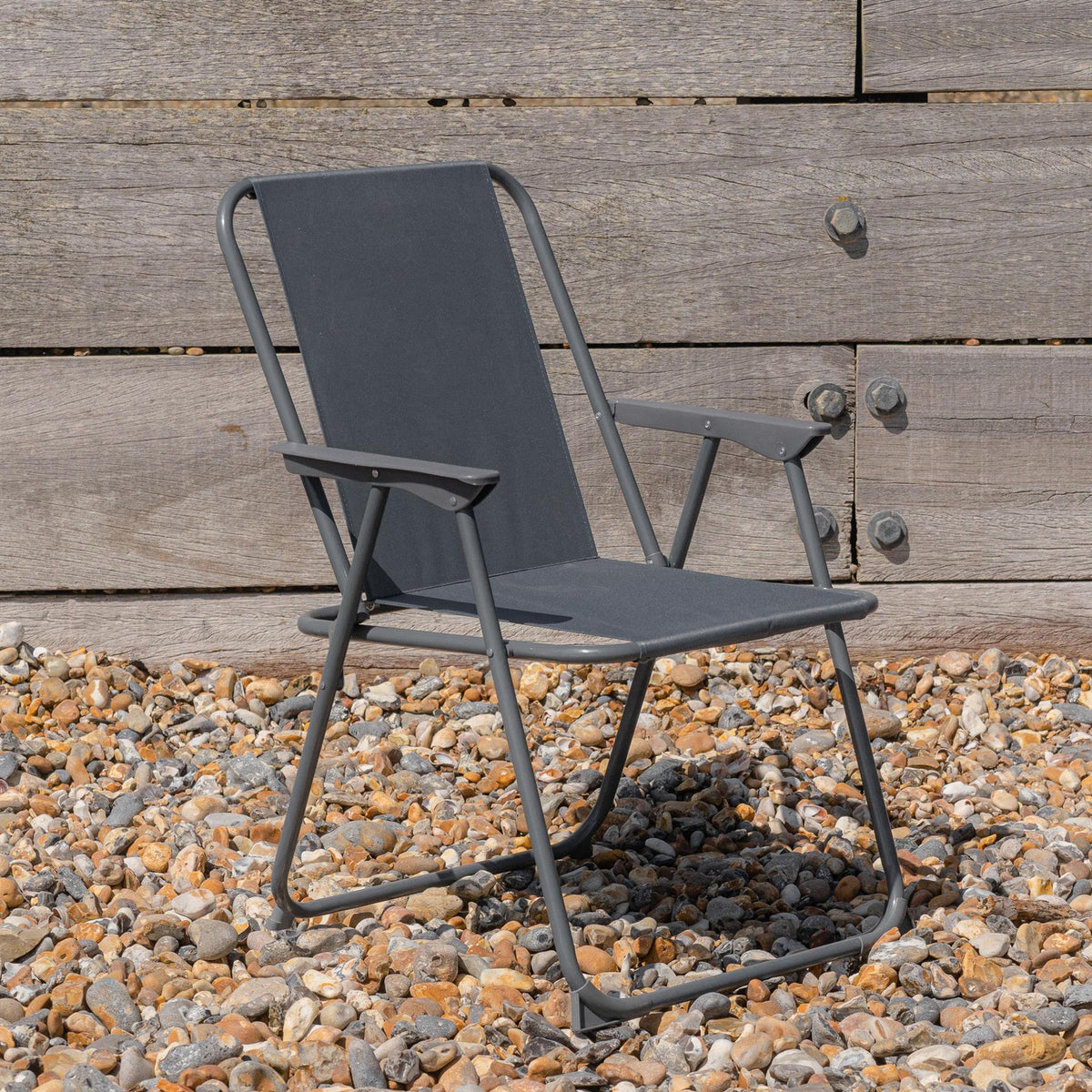 Grey Folding Metal Beach Chairs - Pack of 2