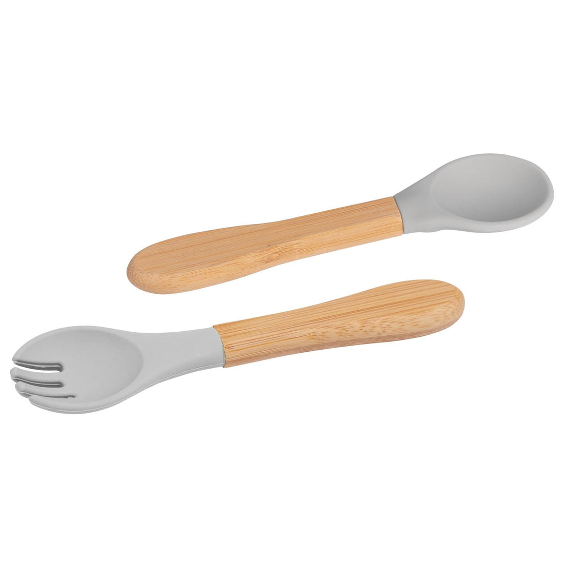 2-Piece Bamboo Baby Weaning Fork &amp; Spoon Set with Grey Silicone Tips