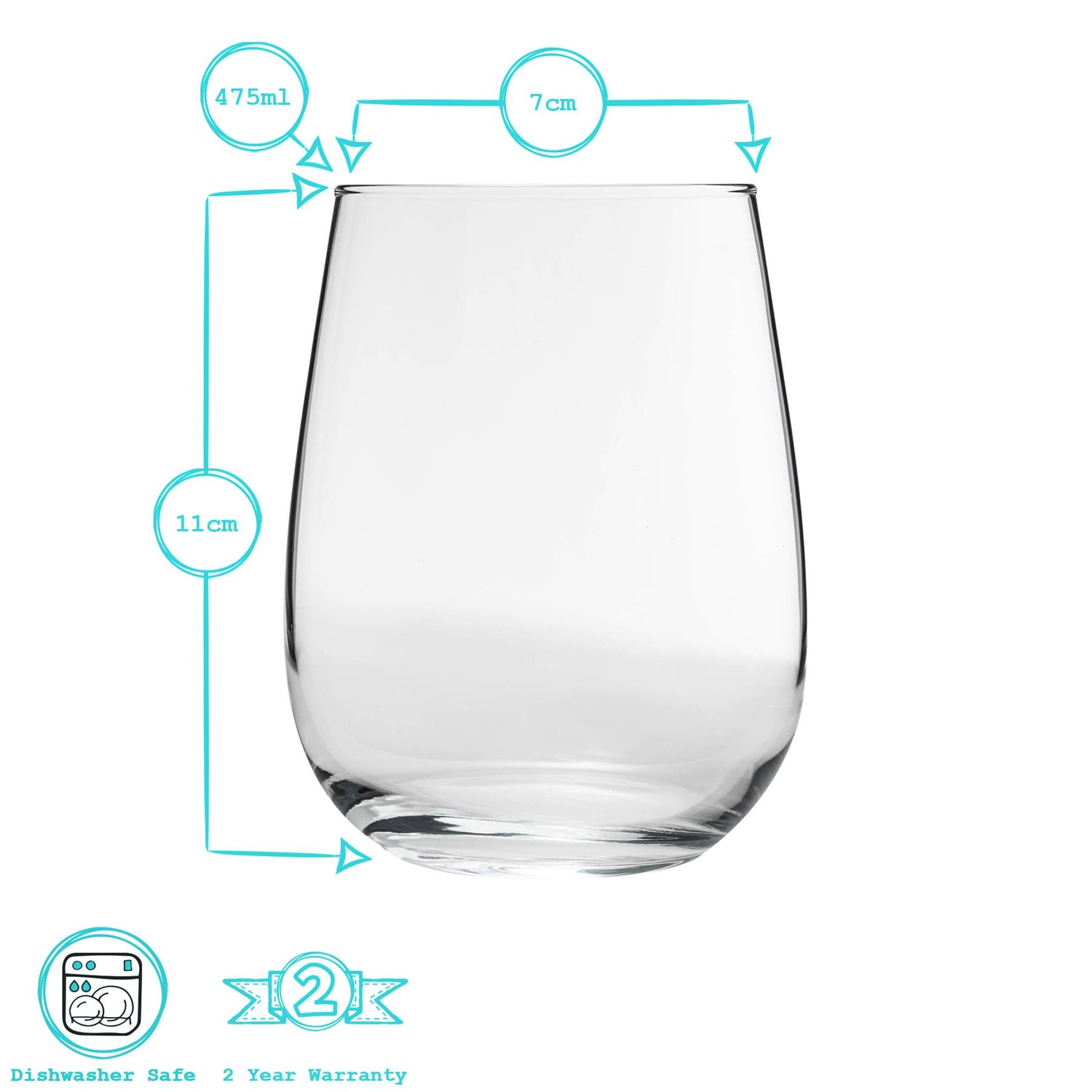 475ml Corto Stemless Red Wine Glasses - Pack of Six