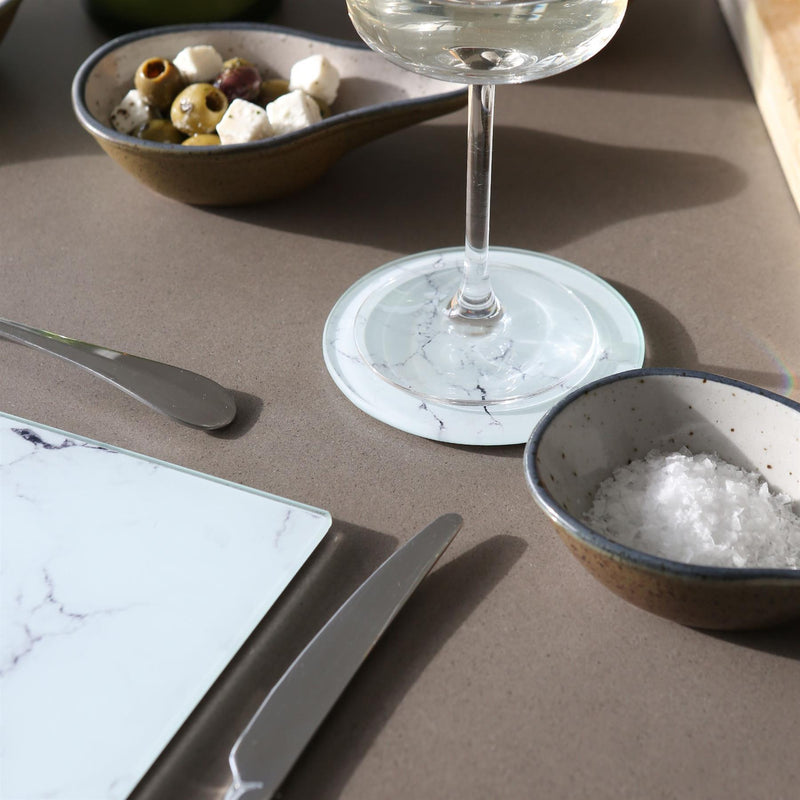 12pc Rectangle Glass Placemats & Round Coasters Set - 40cm x 30cm - Marble - By Harbour Housewares