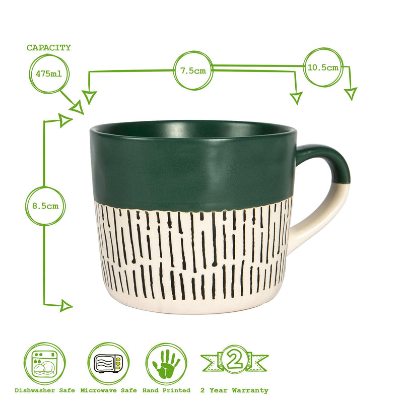 450ml Dipped Dash Stoneware Coffee Mugs - Pack of 6 - By Nicola Spring