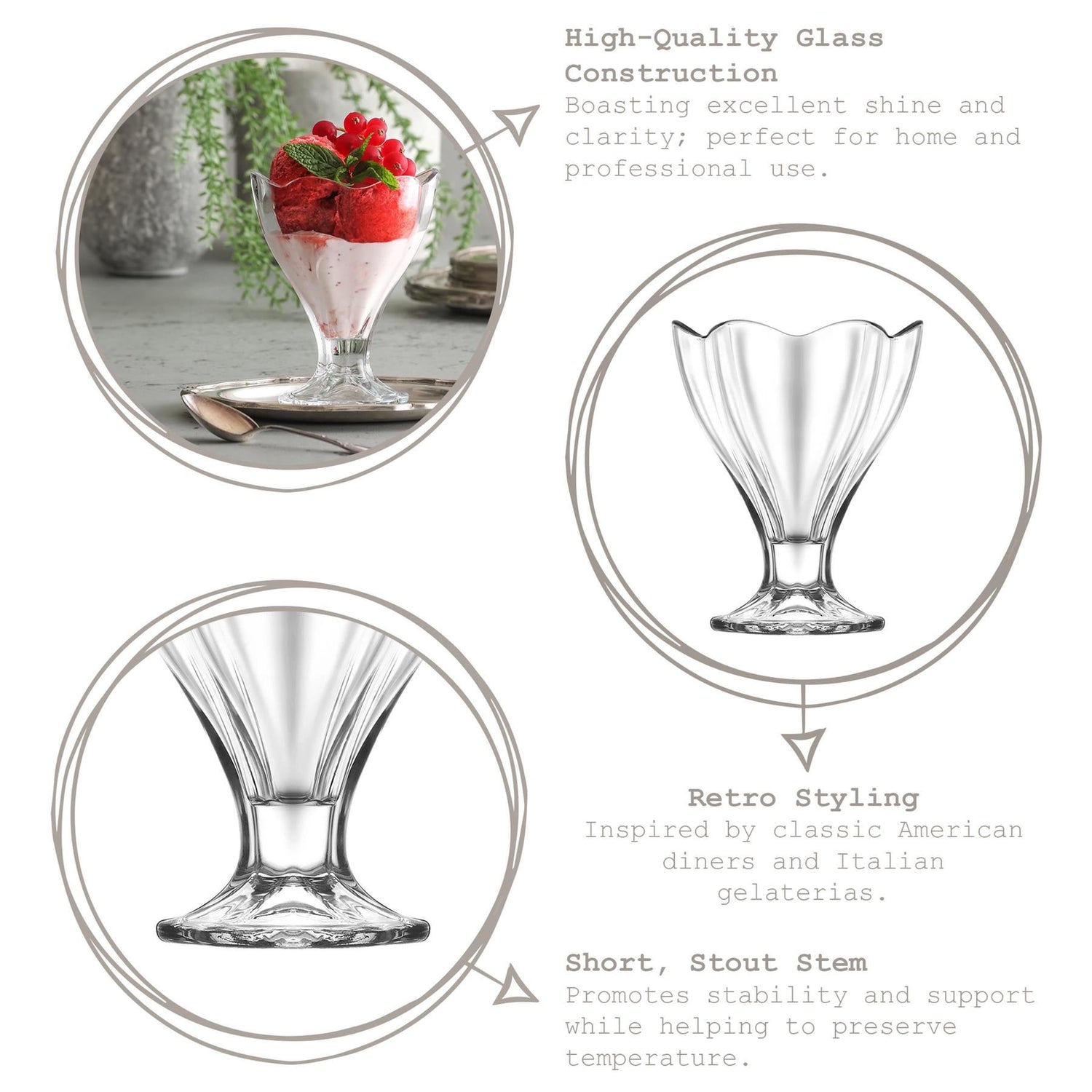 250ml Lily Glass Ice Cream Bowls - Pack of Six