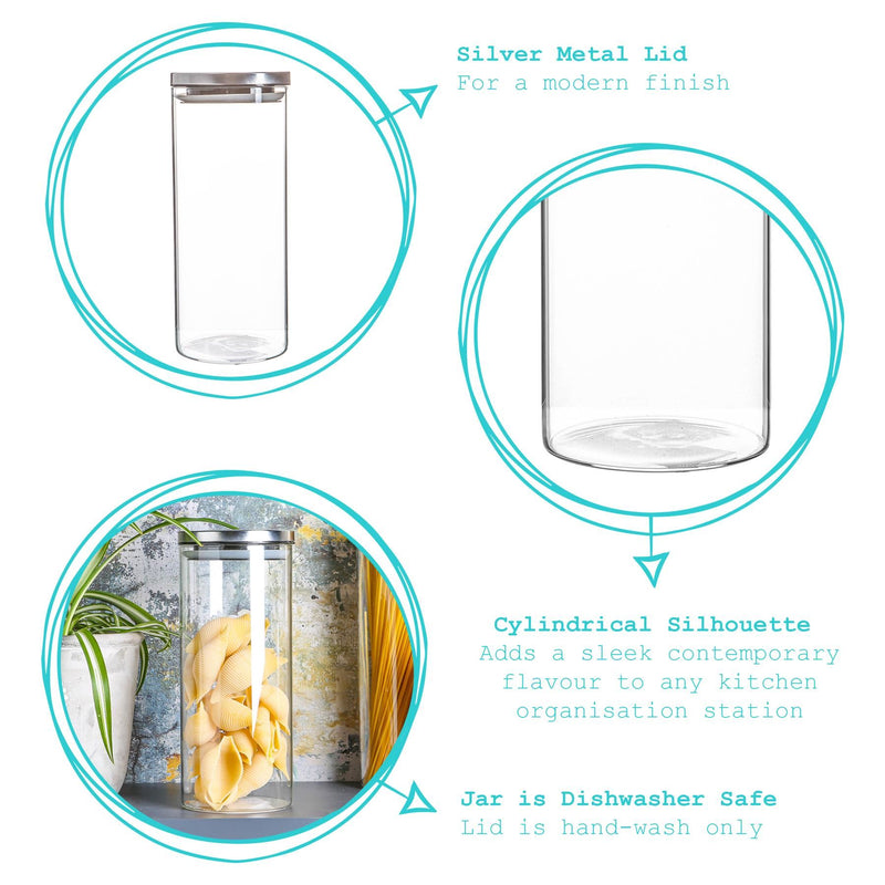 1.5L Metal Lid Storage Jars - Pack of 3 - By Argon Tableware