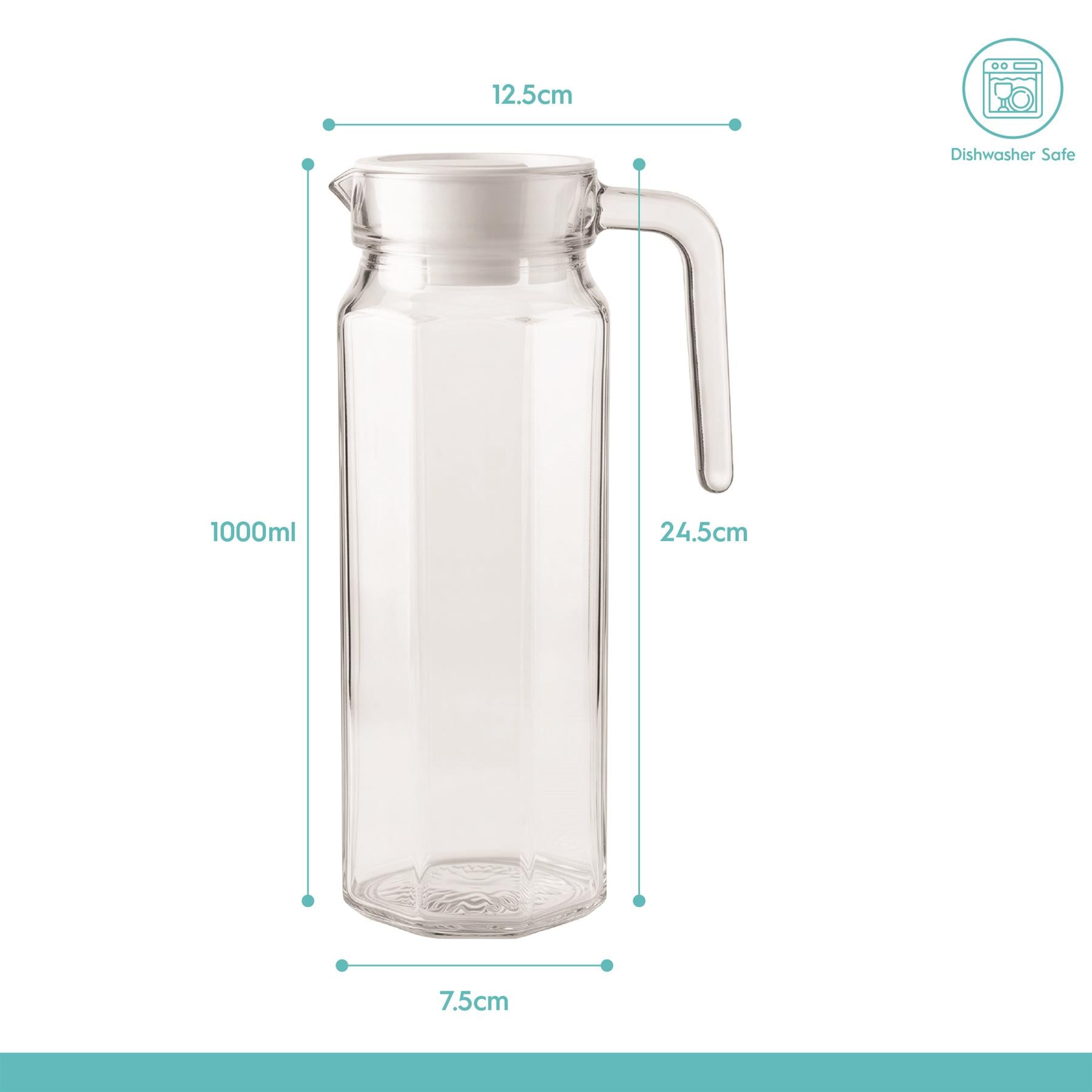 1L Glass Water Jug with White Silicone Lid - Clear