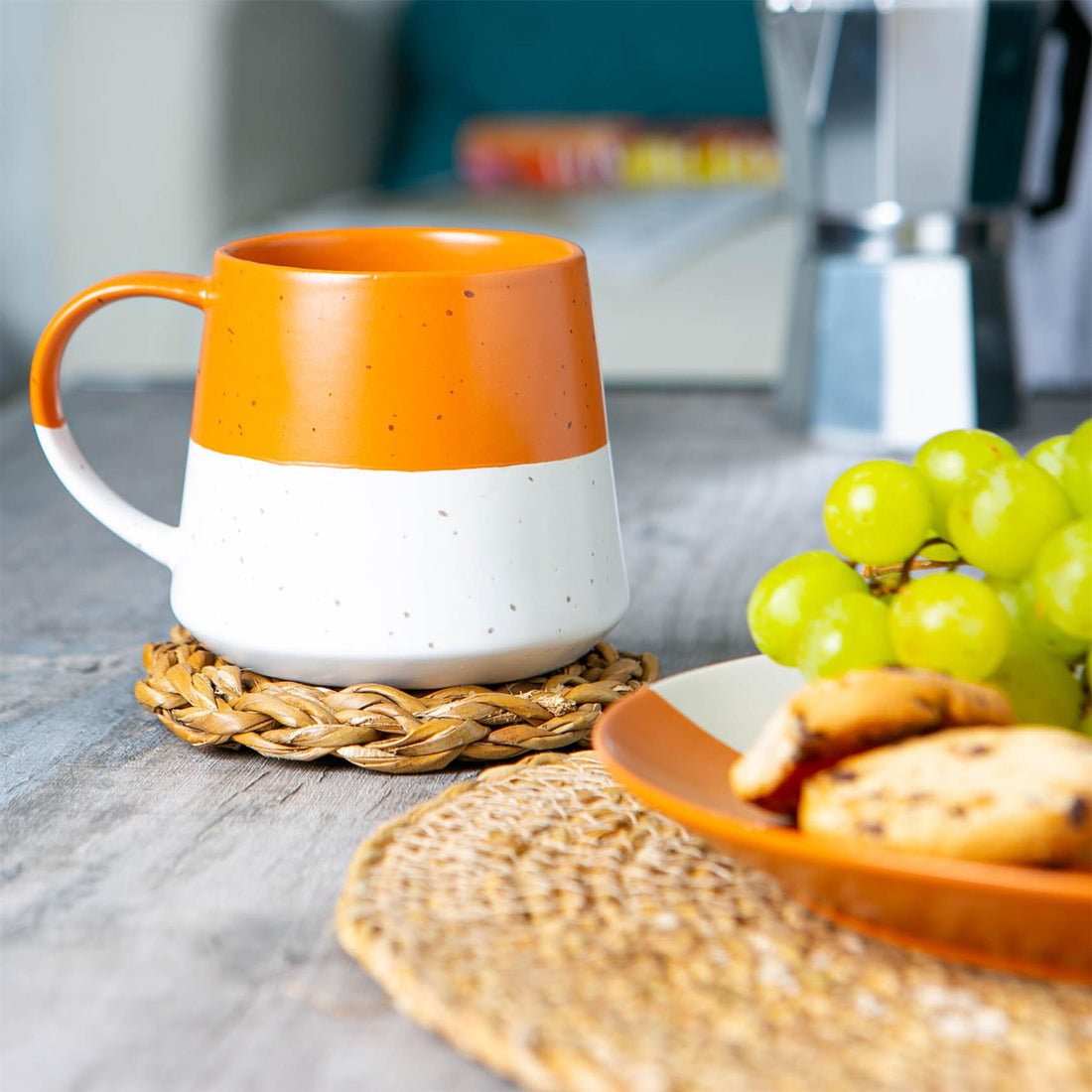 370ml Burnt Orange Two-Tone Flecked Stoneware Belly Mugs - Pack of 4