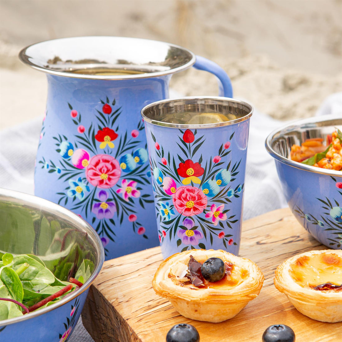 Pansy 400ml Hand-Painted Stainless Steel Picnic Cup - Ocean