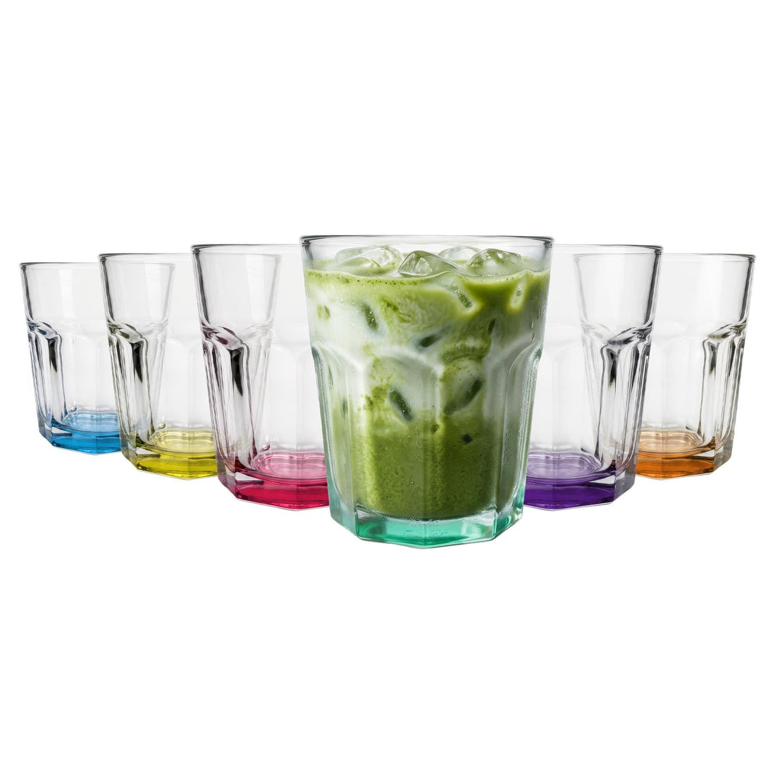 285ml Panelled Glass Tumblers with Coloured Base - Pack of 6