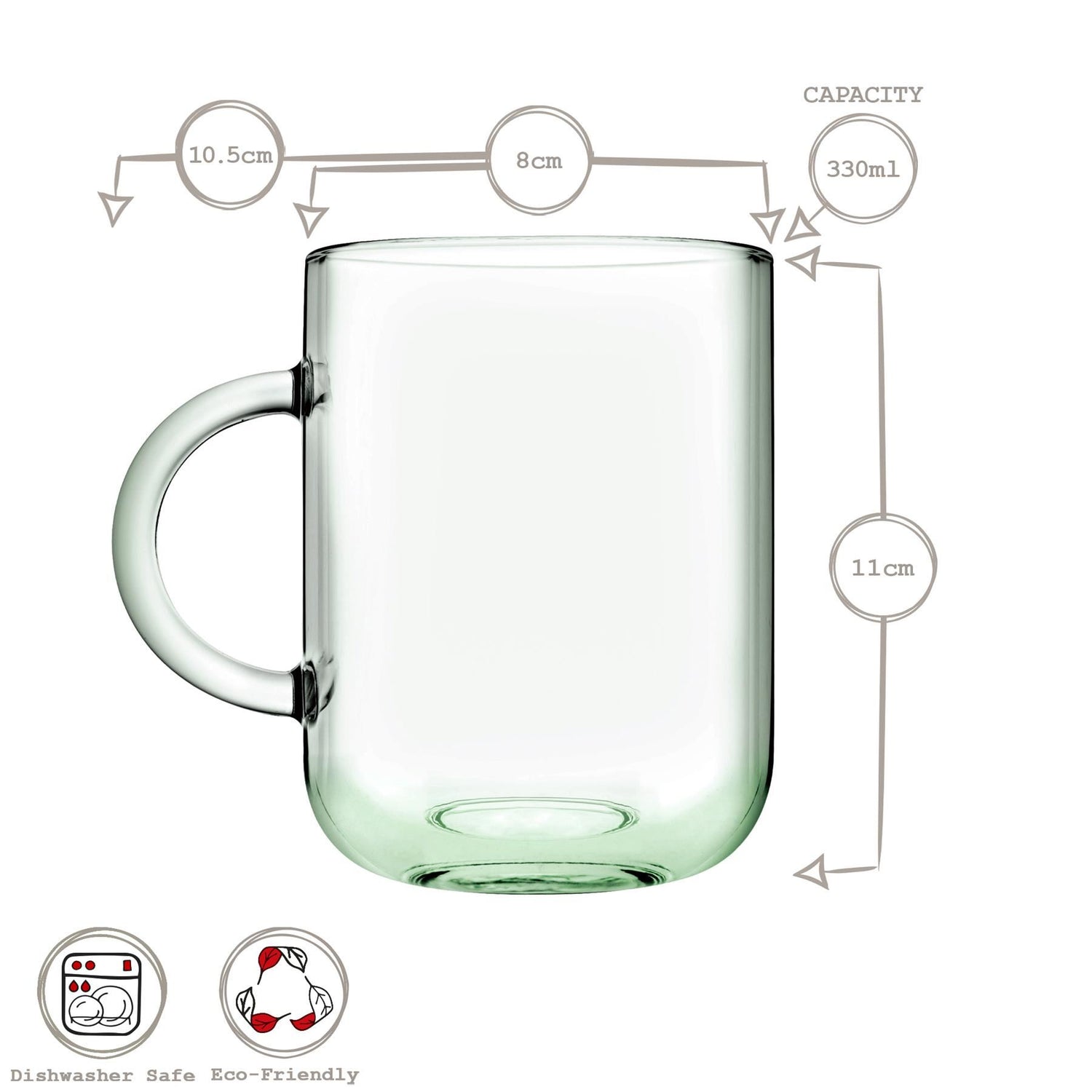 330ml Aware Iconic Recycled Glass Mugs - Green - Pack of 2