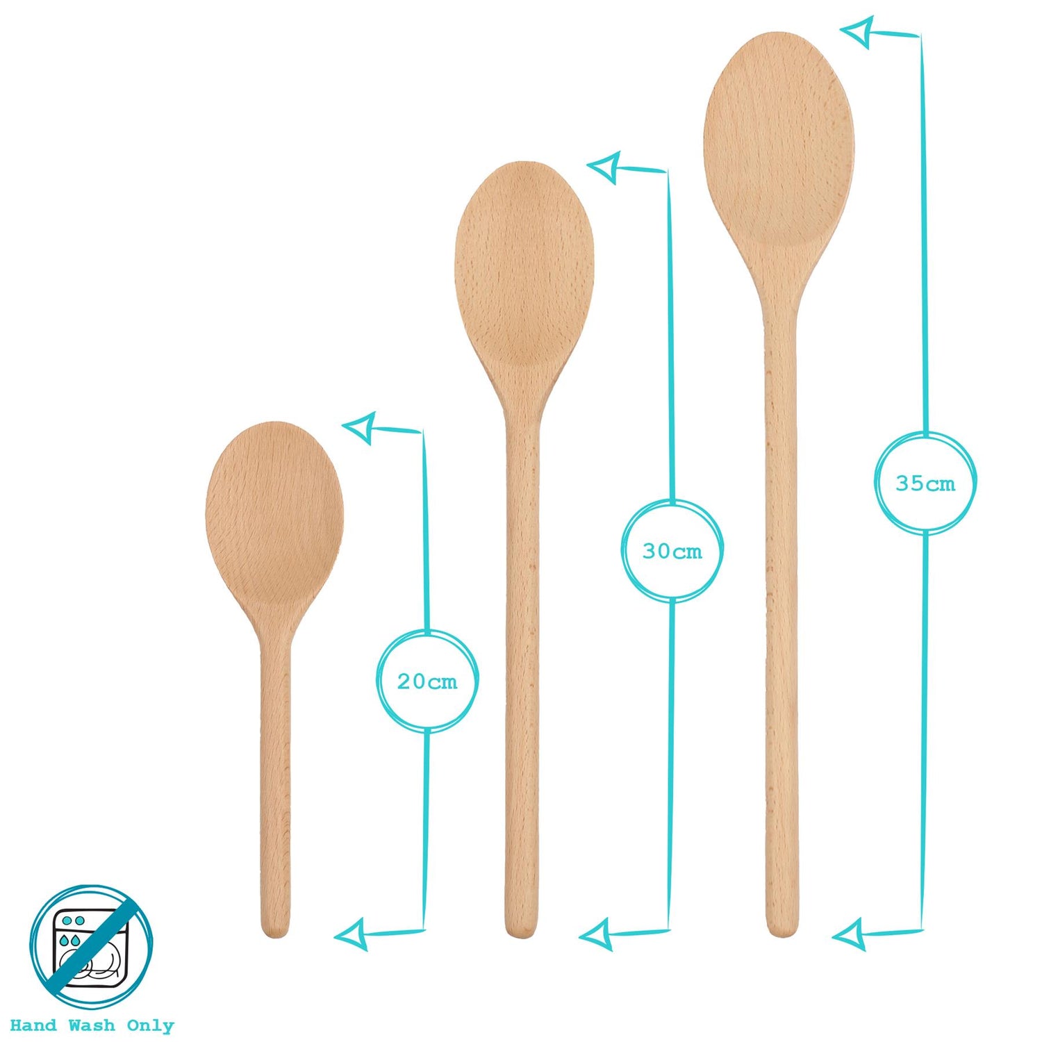 6pc Wooden Cooking Spoon Set - 20-35cm