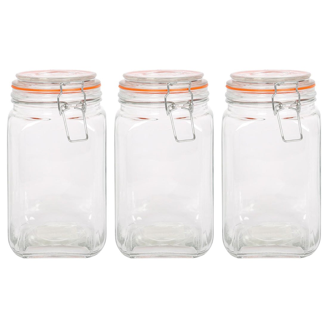 1.25L Square Glass Jars with Clip-Top Lids - Pack of 3 - By Argon Tableware