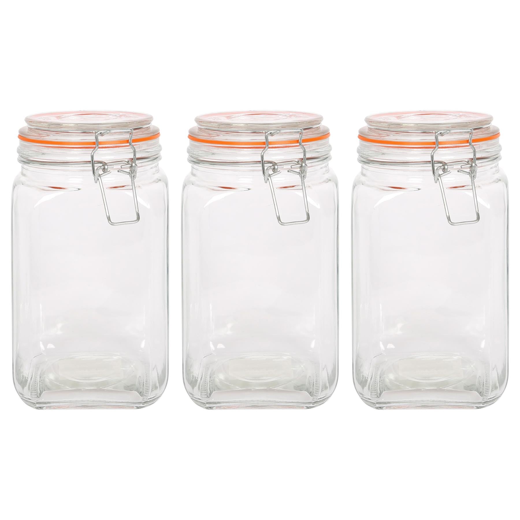 1.25L Square Glass Jars with Clip-Top Lids - Pack of 3 - By Argon Tableware