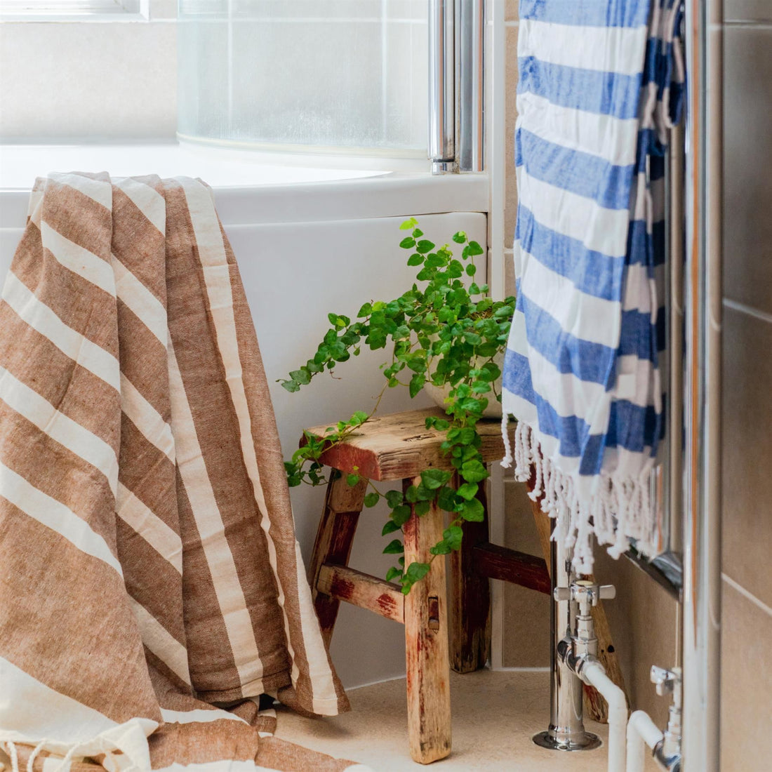 Mocha Striped 170cm x 90cm Turkish Cotton Beach Towel