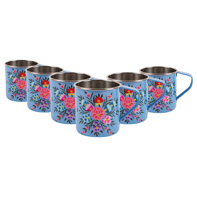 Pansy 450ml Hand-Painted Camping Mugs - Pack of Six - By BillyCan