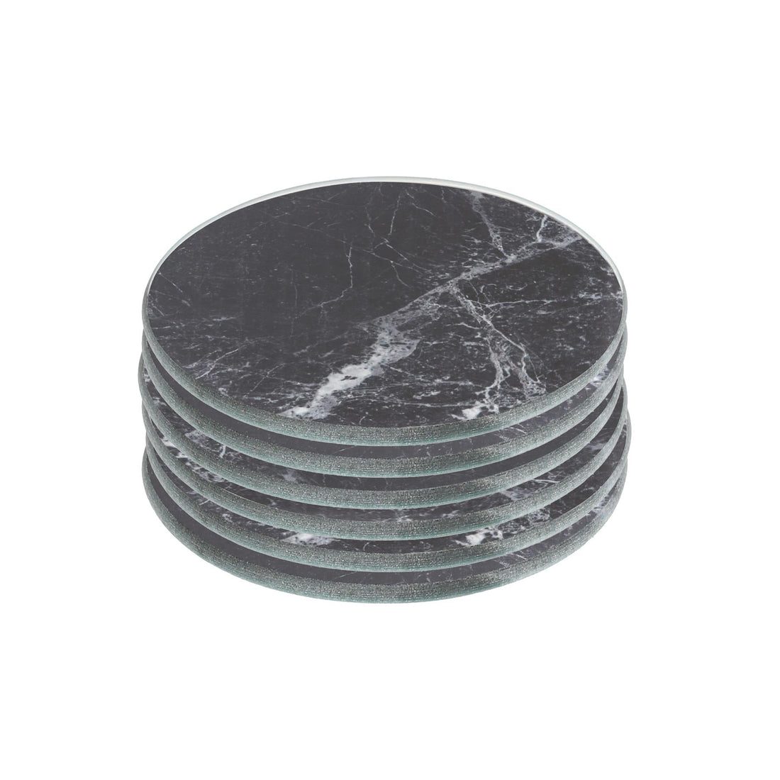 Black Marble-Effect Round Glass Coasters - Pack of 6