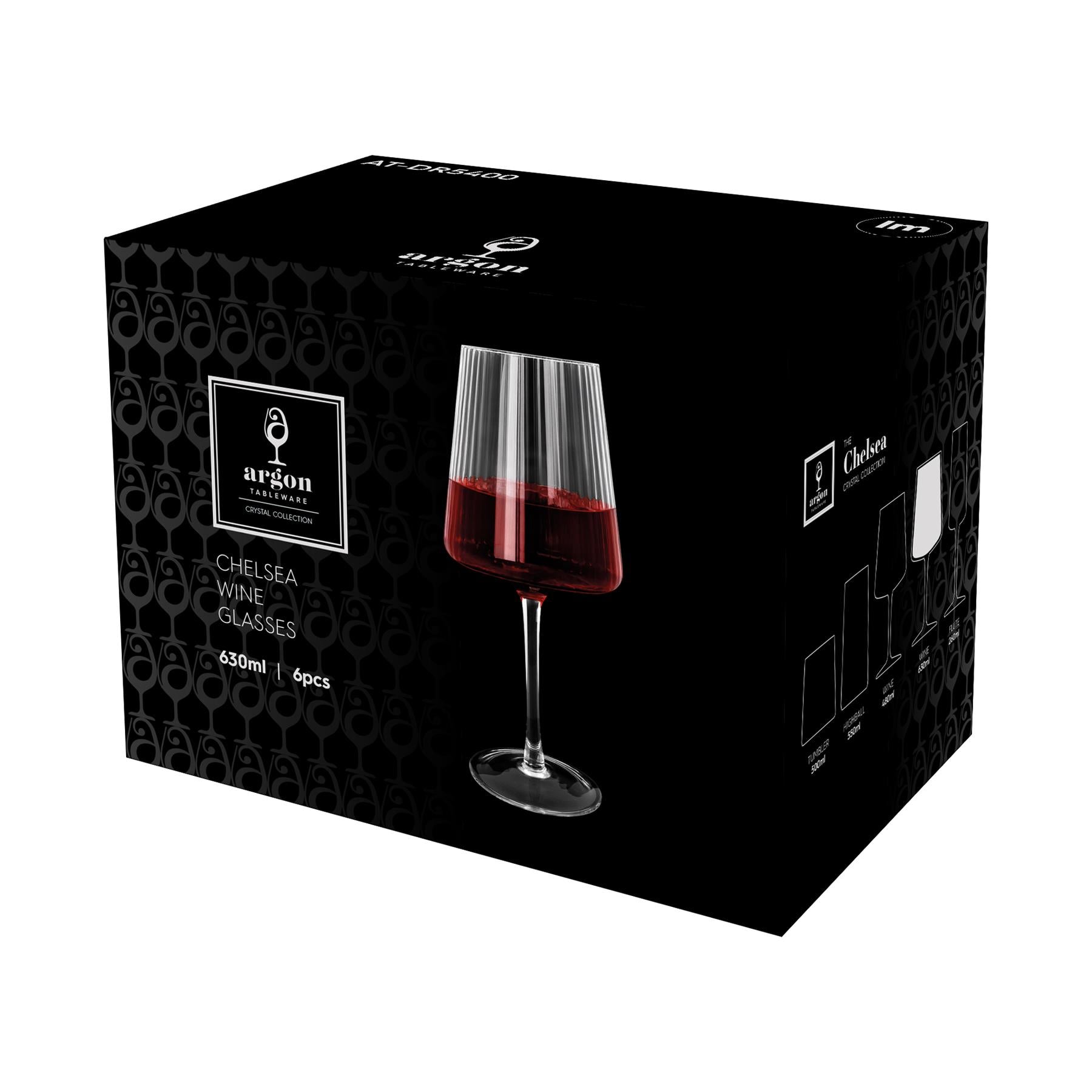 630ml Chelsea Optic Crystal Red Wine Glasses - Pack of 6