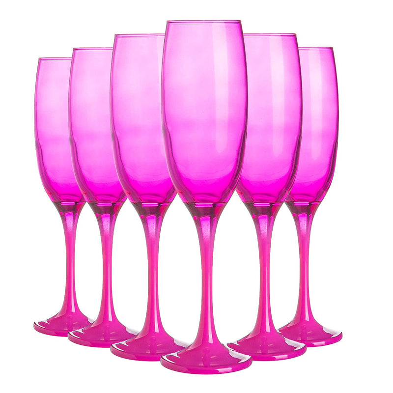 220ml Glass Champagne Flutes - Pink - Pack of 6 - By Argon Tableware