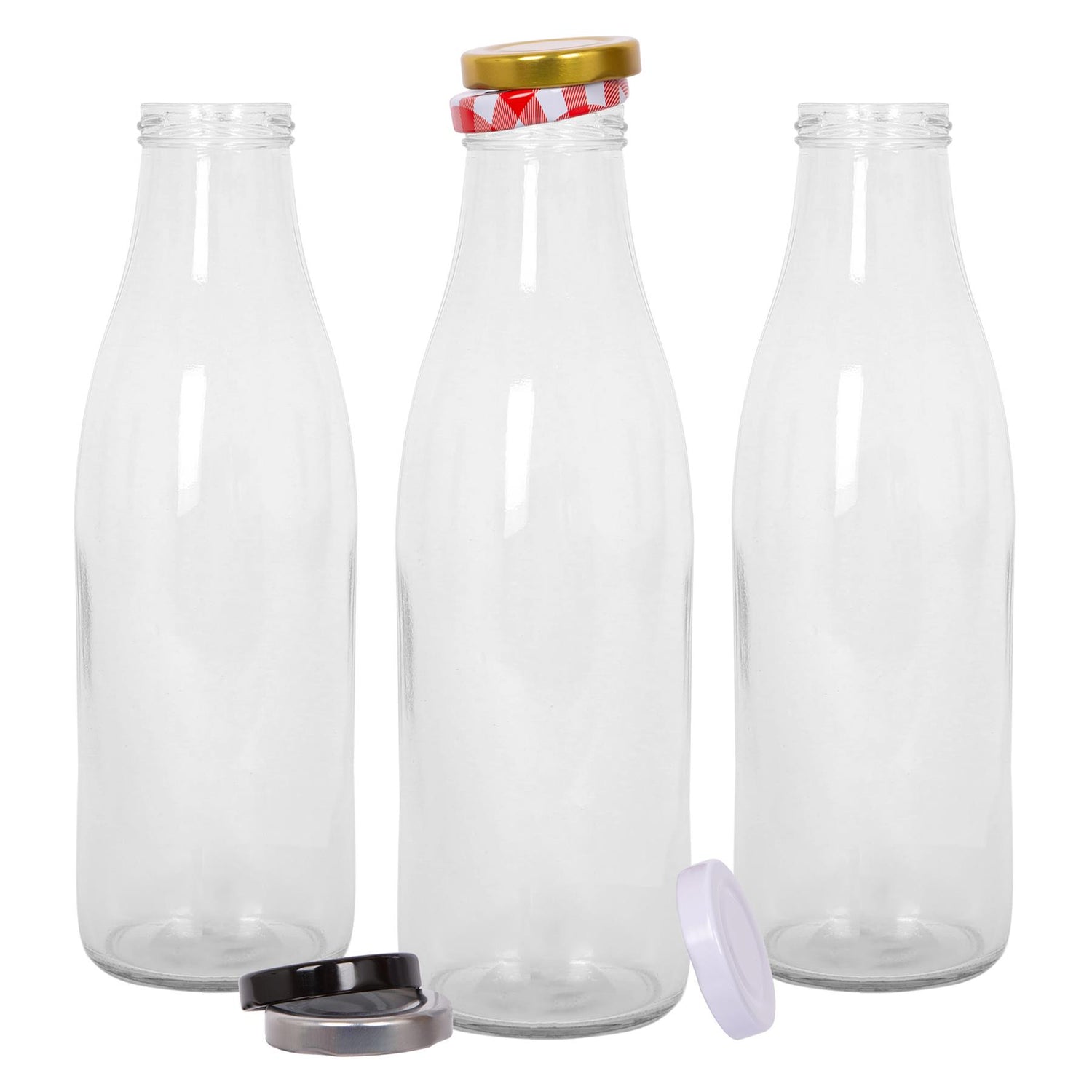 960ml Glass Water Bottles with Metal Lids - Pack of 3 - By Argon Tableware