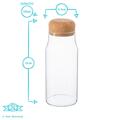 720ml Glass Storage Bottles with Cork Lid - Pack of 3