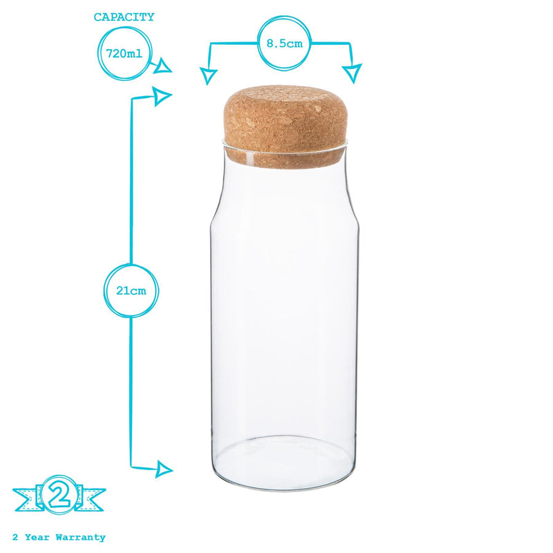 720ml Glass Storage Bottles with Cork Lid - Pack of 3 - By Argon Tableware