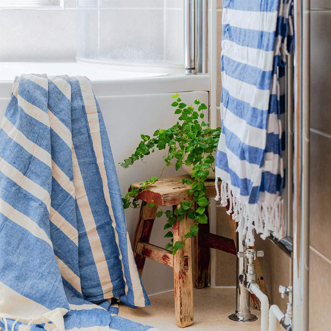 Navy Striped 170cm x 90cm Turkish Cotton Beach Towel