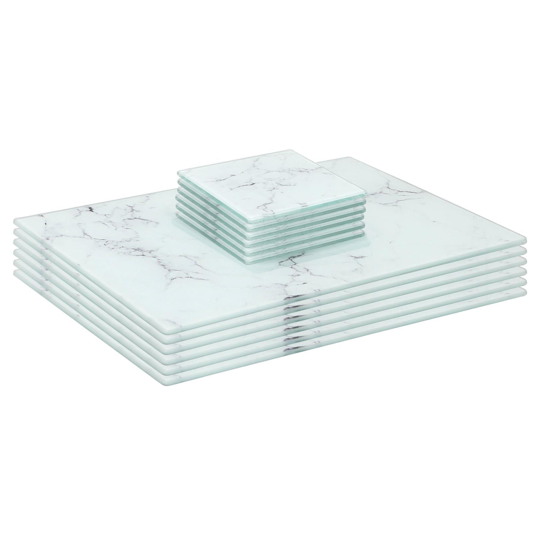 12pc Rectangle Glass Placemats &amp; Square Coasters Set - 30cm x 20cm - Marble - By Harbour Housewares