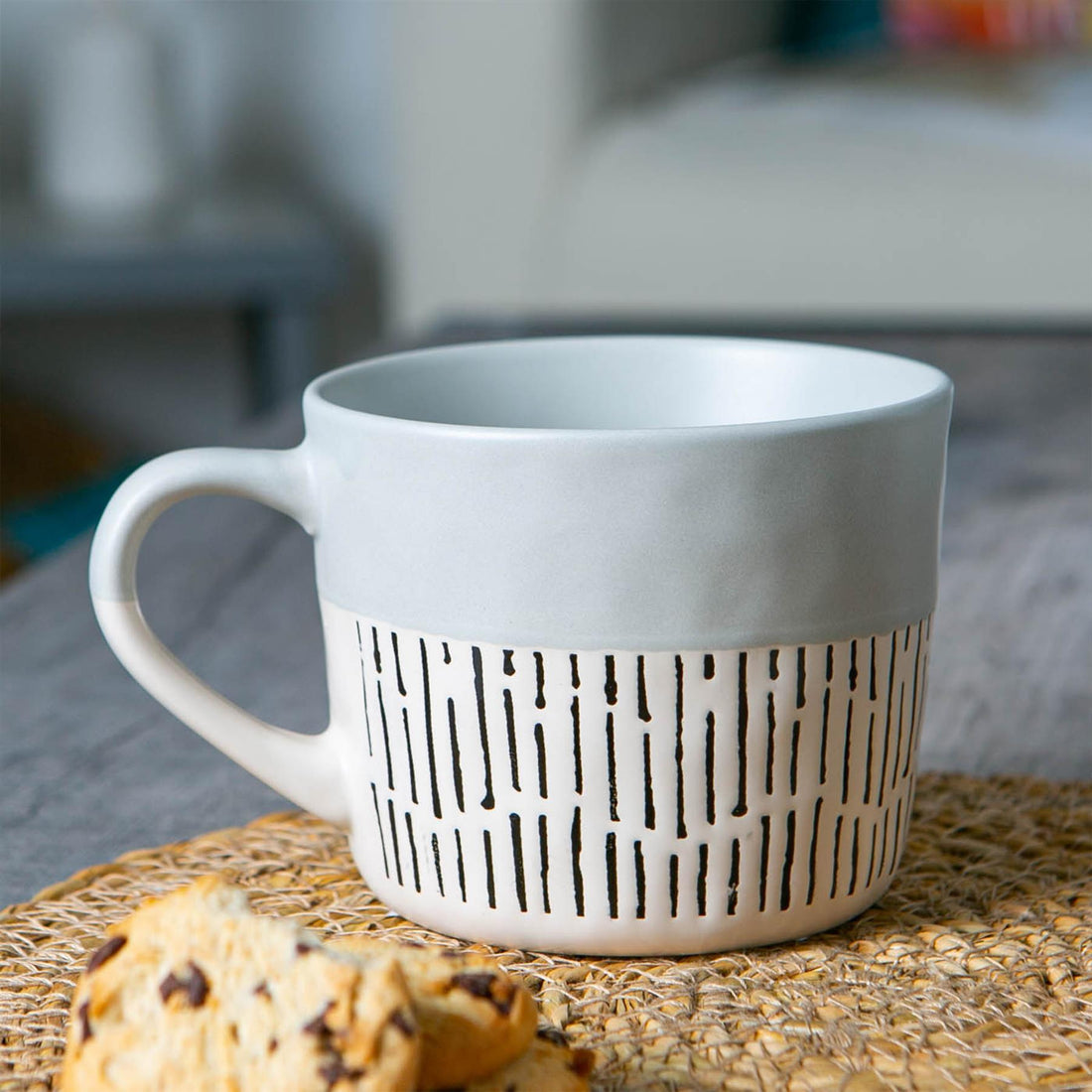 450ml Grey Two-Tone Dash Stoneware Coffee Mugs - Pack of 6