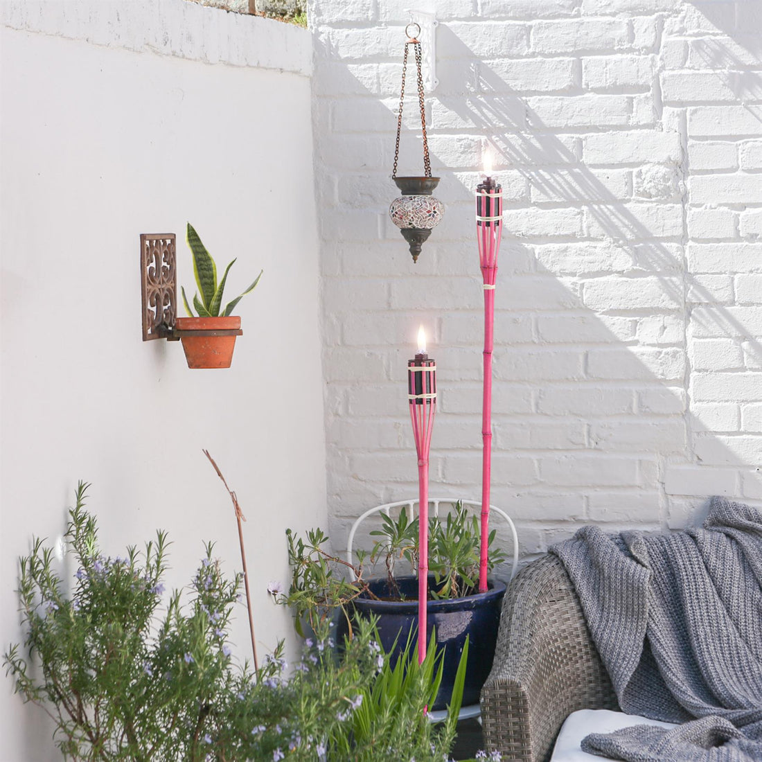 Pink 60cm Bamboo Garden Fire Torches - Pack of 6