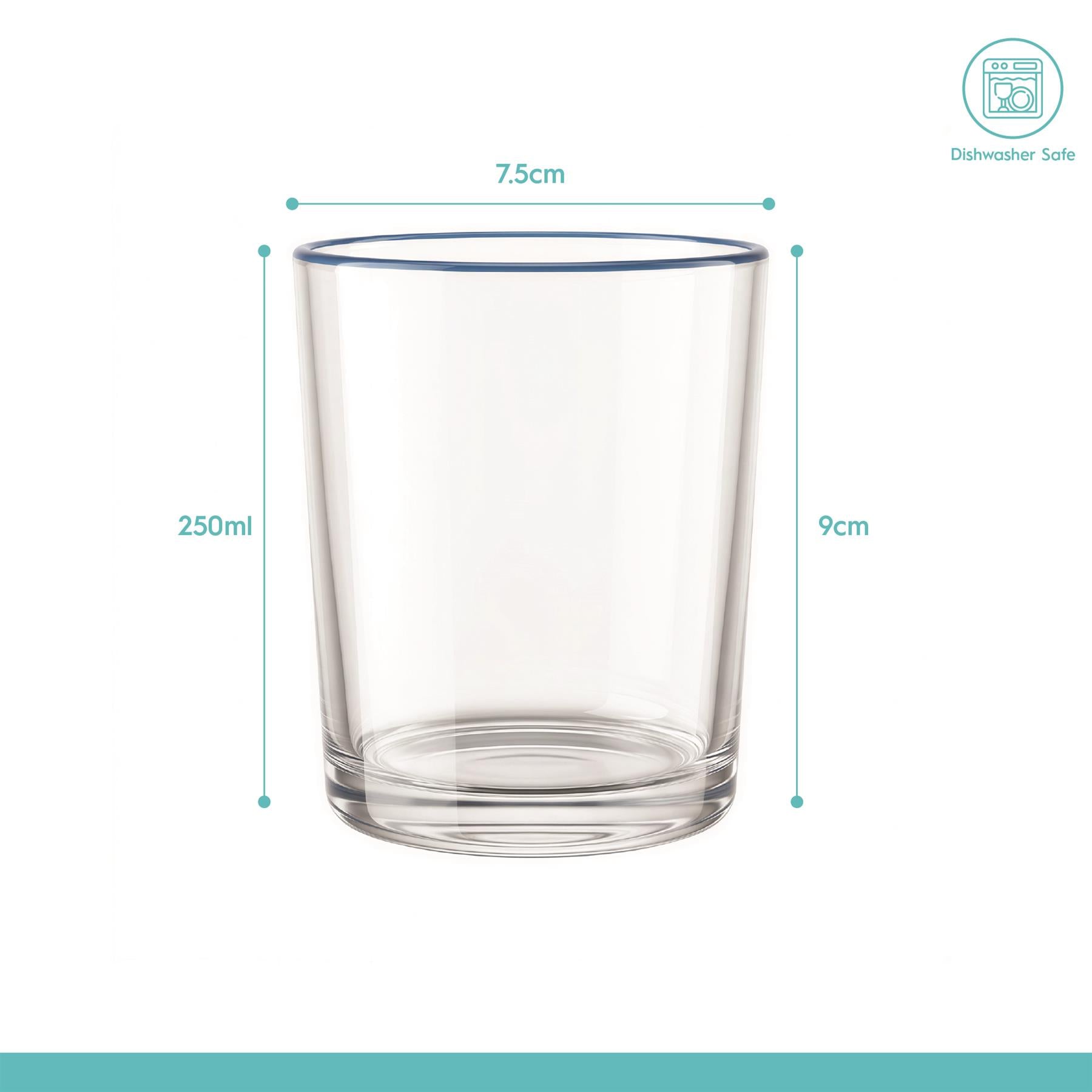 6 Piece 250ml Glass Tumblers Set - Coloured Rim