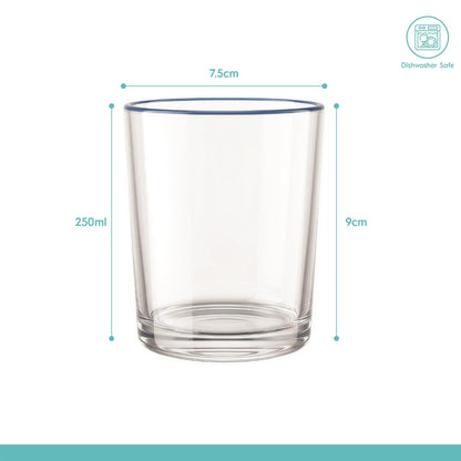 6 Piece 250ml Glass Tumblers Set - Coloured Rim