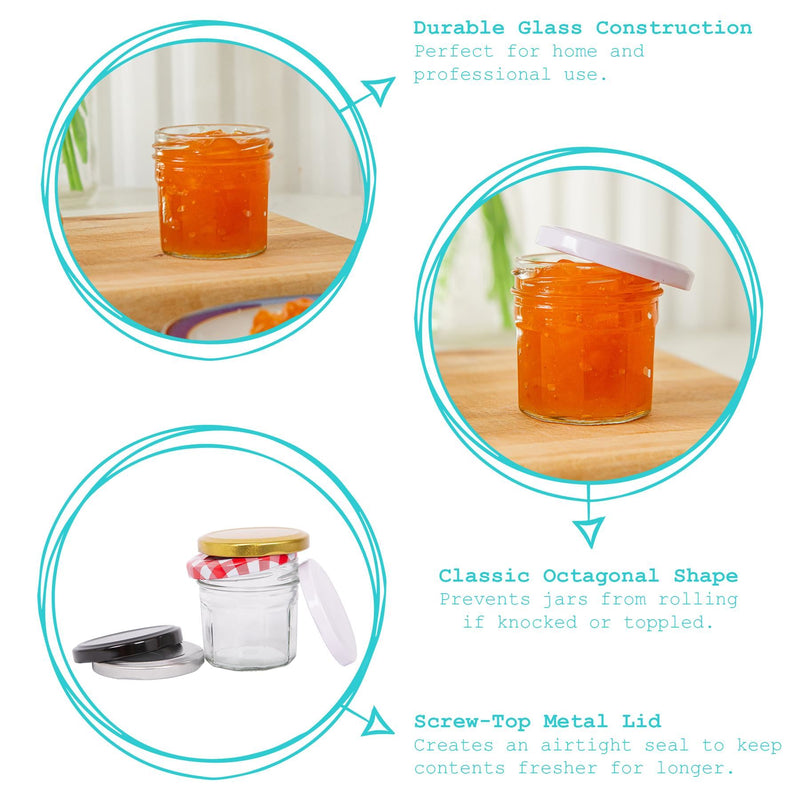 90ml Glass Jam Jars with Lids - Pack of 6 - By Argon Tableware