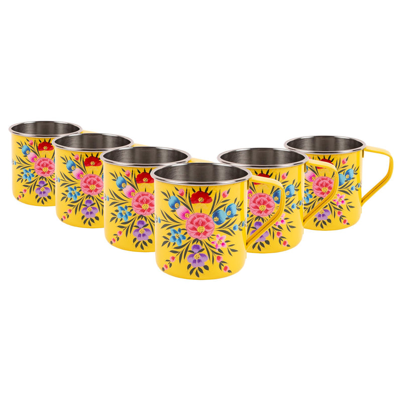 Pansy 450ml Hand-Painted Camping Mugs - Pack of Six - By BillyCan